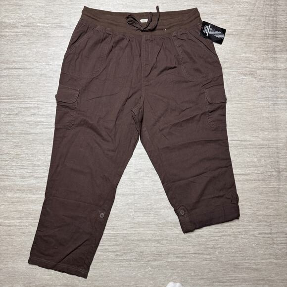 Woman Within 20W Petite Cotton Hiking Roll Up Cargo Pants Brown NWT Stretch Fit - Picture 1 of 10